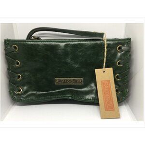 Fauxsol Green PU Leather Wristlet w/Grommet Trim